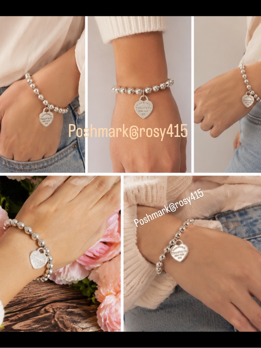 Large🪩Tiffany heart bracelet return to Tiffany 8mm silver bead charm bracelet